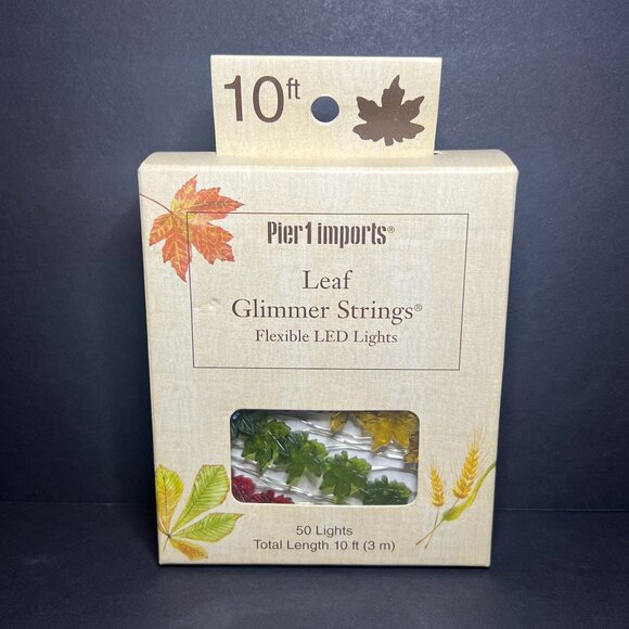NIB Pier 1 Imports Autumn Fall 10ft Leaf Glimmer Strings 50 Flexible LED Lights - Picture 1 of 5